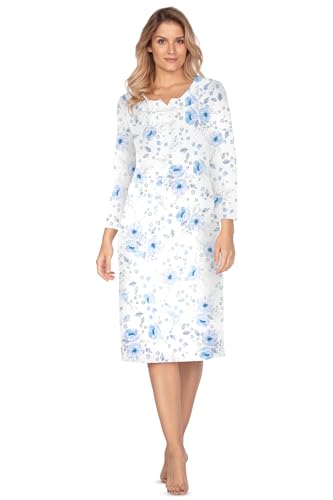e.Femme® Damen Nachthemd 7/8 Arm Ana 1162 aus 100% Baumwolle, Blumen/Blau, Gr. 54 von e.Femme