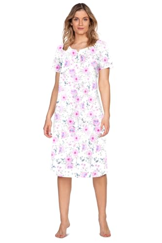 e.Femme® Damen Nachthemd ANA 1161 aus 100% Baumwolle, Blumen/Rosa, 40 von e.Femme