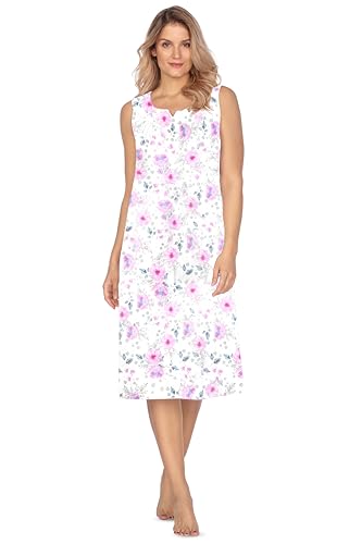 e.Femme® Damen Nachthemd Ana 1160 aus Baumwolle, Blumen/Rosa 48 von e.Femme