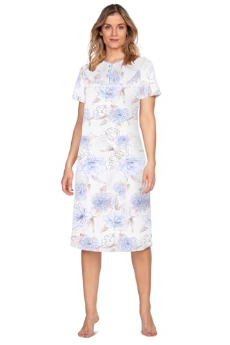 e.Femme® Damen Nachthemd Kate 2348 Kurzarm, 100% Baumwolle, Blaue Hortensien 36 von e.Femme