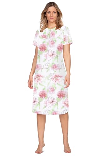 e.Femme® Damen Nachthemd Kate 2348 Kurzarm, 100% Baumwolle, Grüne Hortensien 38 von e.Femme