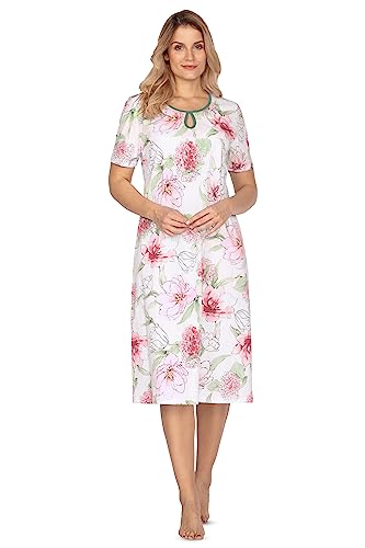 e.Femme® Damen Nachthemd Kurzarm Olivia 1081 aus 100% Baumwolle (Grüne Hortensien, 50) von e.Femme