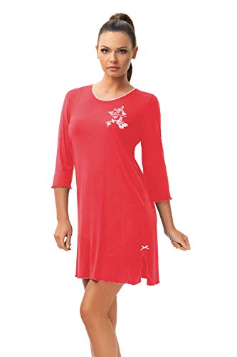 e.Femme® Damen Nachthemd Nelly II 1009 aus 50% Baumwolle und 50% Modal, Korallenrot 48 von e.Femme