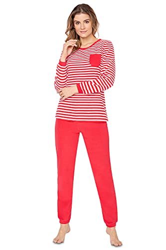 e.Femme® Damen Pyjama Hausanzug Kamila 2214, 2275 oder 2276 aus Frottee (Rot/Streifen, 40) von e.Femme