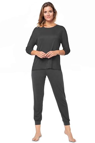 e.Femme® Damen Schlafanzug Pyjama Astrid 1079 Viskose, Anthrazit 46 von e.Femme