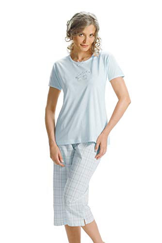 e.Femme® Damen Schlafanzug mit Kurz Arm Helen aus Reiner und Weicher Baumwolle in der Farbe Blau in Größe 38 von e.Femme