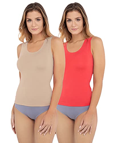 e.Femme 2er Pack Damen Tops Hemdchen Diana II 136 aus Micromodal®, Sand-Korallenrot 36 von e.Femme