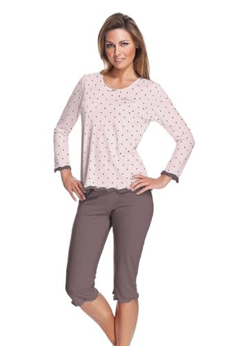 e.Femme Damen Schlafanzug Marion 329 aus Baumwolle+Modal (Lachs Gepunktet, 40) von e.Femme