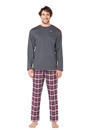 e.VIP® Herren Pyjama Carl L 962 aus 100% Baumwolle, Grau/Rot L von e.VIP