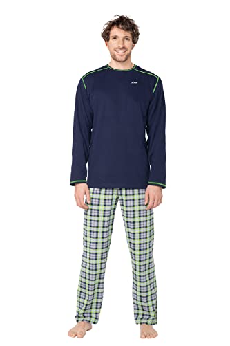 e.VIP® Herren Pyjama Carl L 962 aus 100% Baumwolle, Marine/Grün XXXL von e.VIP