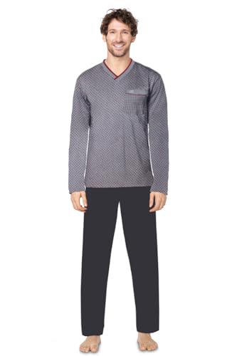 e.VIP® Herren Pyjama Ken L 2331 aus 100% Baumwolle, Grau/Marine L von e.VIP