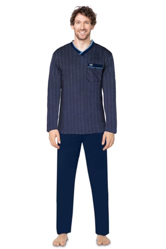 e.VIP® Herren Pyjama Ken L 2331 aus 100% Baumwolle, Marine/Blau L von e.VIP