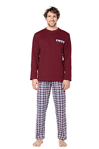 e.VIP® Herren Schlafanzug Chris 296A Reine Baumwolle in Farbe Weinrot kariert in Größe XXL von e.VIP
