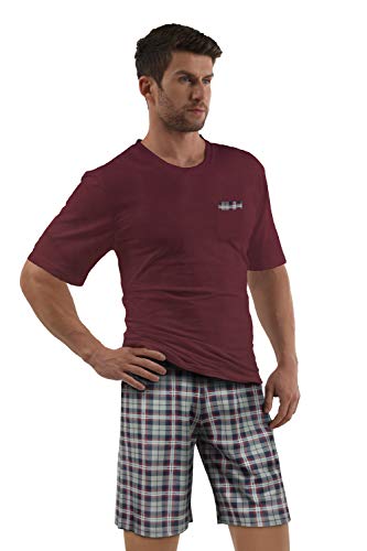 e.VIP® Herren Schlafanzug Chris S 325A aus 100% Baumwolle (S, Weinrot) von e.VIP
