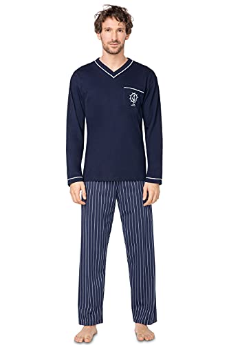 e.VIP® Herren Schlafanzug Jim L 683 aus Reiner weicher Baumwolle, in Farbe Marine/Weiss, in Größe XL von e.VIP