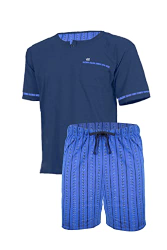 e.VIP® Herren Schlafanzug Luke S 295 aus Baumwolle (Marine/Kornblau Druck, M) von e.VIP