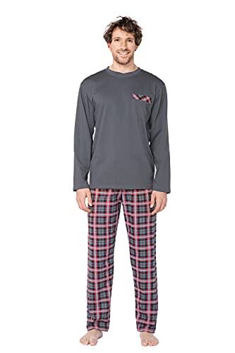 e.VIP Herren Schlafanzug Chris 296A aus 100% Baumwolle, Grau/Rot, Gr. L von e.VIP
