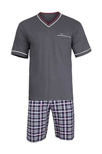 e.VIP Herren Schlafanzug Paul S 753 aus Baumwolle (Grau/Weinrot, XXL) von e.VIP