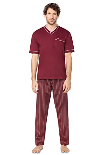 e.VIP Herren Schlafanzug Paul SL 738 mit Kurz Arm Shirt und Lange Hose aus Reiner Baumwolle (Weinrot, XXL) von e.VIP