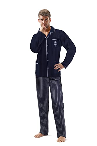 e.VIP Herren Zweiteiliger Pyjama Jim 765 Schlafanzug Lang Knopfleiste Baumwolle Marineblau- XXL von e.VIP