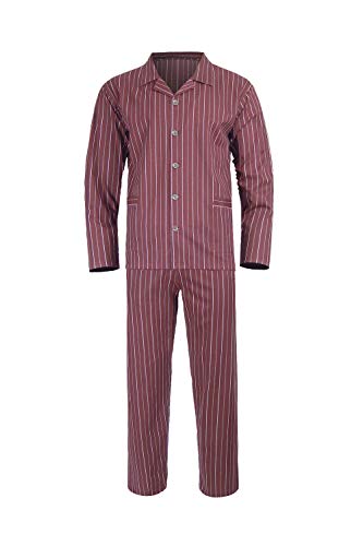 e.VIP Herren Zweiteiliger Pyjama OLGIERD 748 Schlafanzug Lang Knopfleiste Baumwolle gestreift Weinrot- XL von e.VIP