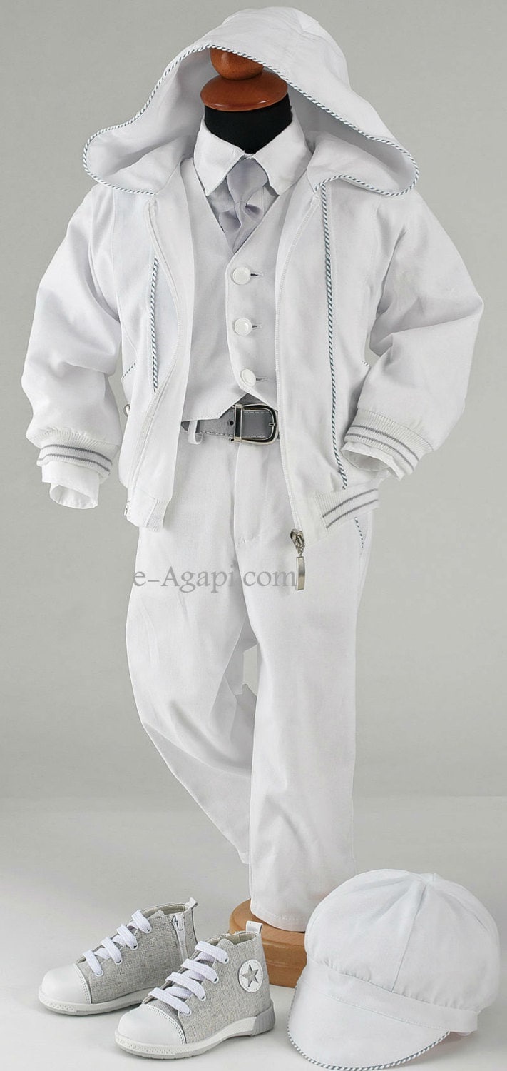Baby-Taufbekleidung Set Jungen Taufkostüm Griechisch-Traditionell Weißer Anzug Grau von eAGAPIcom