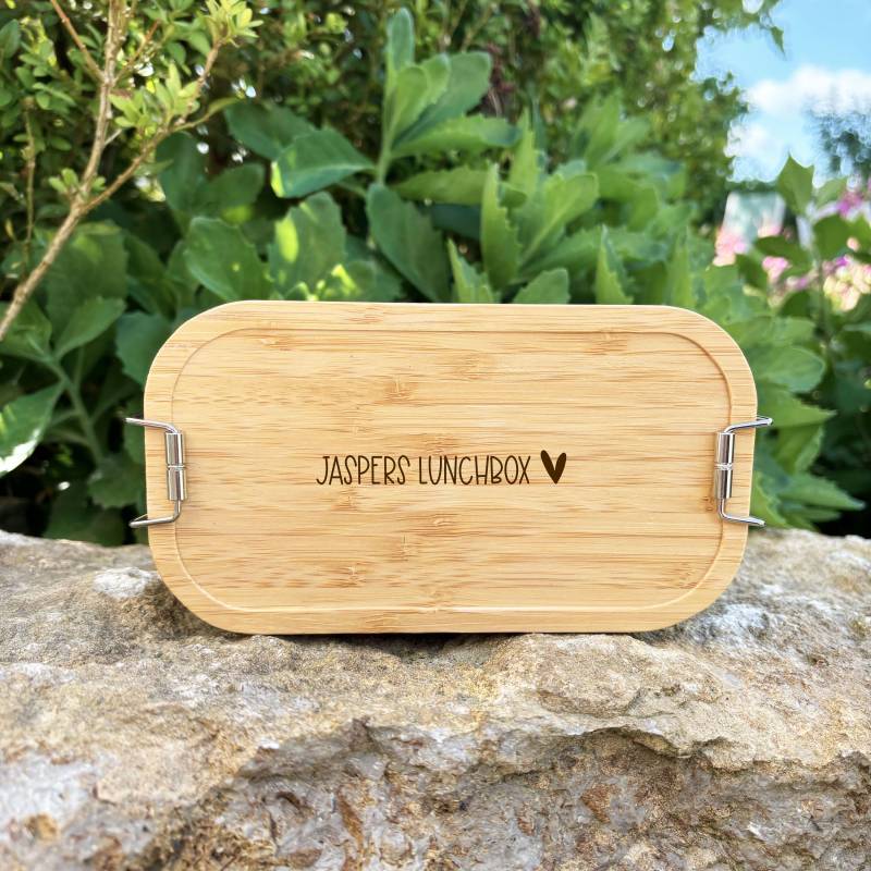 Personalisierte Kinder-Lunchbox Mit Bambusdeckel - Gravierte Brotdose Namen Geschenk Zb Für Schule Oder Geburtstag 700Ml 1100Ml von eArtIllustration