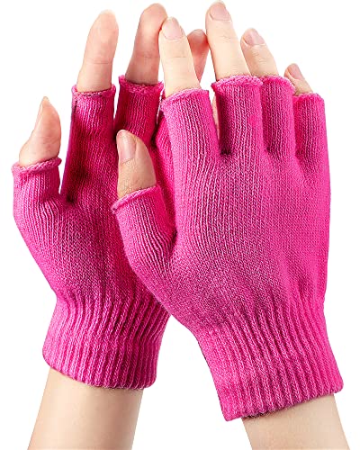 EBOOT Halbfinger Handschuhe Winter Fingerlose Handschuhe Serie Strick Unisex Handschuhe Fäustlinge für Damen Mädchen (Rosa rot) von EBOOT