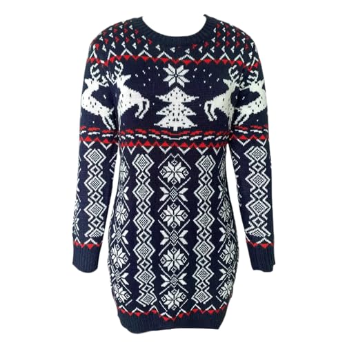 eBoutik Festliches Damen-Strickkleid aus Wolle, langes Pulloverkleid – Übergroßer Weihnachtspullover für Weihnachtsmärkte, Partys usw, Festliches Marineblau, 42 von eBoutik