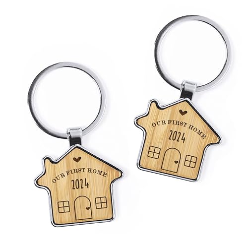 eBuyGB Set mit 2 Schlüsselanhänger Our First Home House, für Paare, Hauseinweihung, Umzugsgeschenk, Schlüsselanhänger, für Sie und Ihn, braun, Einheitsgröße, Modern von eBuyGB