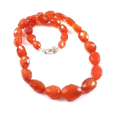 Natürliche Karneol facettiert Tumble Perlen Edelstein Halskette | Karneol Nuggets Perlen schmuck mit Verschluss aus 925er Sterlingsilber und verstellbarer Kette Natürliche Karneol facettiert Tumble Perlen Edelstein Halskette | Karneol Nuggets Perlen schmuck mit Verschluss aus 925er Sterlingsilber und verstellbarer Kette von eGemCart