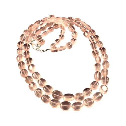 Natürliche Rosenquarz ovale Perlen mehrschichtige Halskette | Rosenquarz große Perle zweilagiger Edelstein Perlenschmuck mit 925 Sterling Silber Verschluss und verstellbarer Kette Natürliche Rosenquarz ovale Perlen mehrschichtige Halskette | Rosenquarz große Perle zweilagiger Edelstein Perlenschmuck mit 925 Sterling Silber Verschluss und verstellbarer Kette von eGemCart