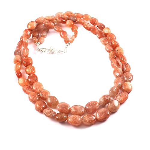 Natürliche Sonnenstein ovale Perlen mehrschichtige Halskette | Sonnenstein große Perle zweilagiger Edelstein Perlenschmuck mit 925 Sterling Silber Verschluss und verstellbarer Kette Natürliche Sonnenstein ovale Perlen mehrschichtige Halskette | Sonnenstein große Perle zweilagiger Edelstein Perlenschmuck mit 925 Sterling Silber Verschluss und verstellbarer Kette von eGemCart