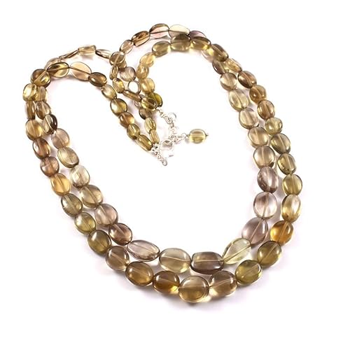 Natürliche Zitronenquarz ovale Perlen mehrschichtige Halskette | Zitronenquarz große Perle zweilagiger Edelstein Perlenschmuck mit 925 Sterling Silber Verschluss und verstellbarer Kette Natürliche Zitronenquarz ovale Perlen mehrschichtige Halskette | Zitronenquarz große Perle zweilagiger Edelstein Perlenschmuck mit 925 Sterling Silber Verschluss und verstellbarer Kette von eGemCart