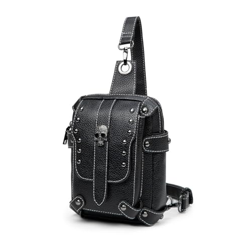 Damen Steampunk Schulter Crossbody Tasche Totenkopf Nieten Gothic Mehrzweck-Unterarmtasche Premium PU Leder Schwarz, Schwarz Damen Steampunk Schulter Crossbody Tasche Totenkopf Nieten Gothic Mehrzweck-Unterarmtasche Premium PU Leder Schwarz, Schwarz von eLymwoo