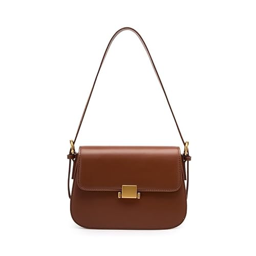 eLymwoo Damen Echtleder Unterarmtasche Handtaschen Mode Tofu Tasche Crossbody Umhängetasche, Braun von eLymwoo
