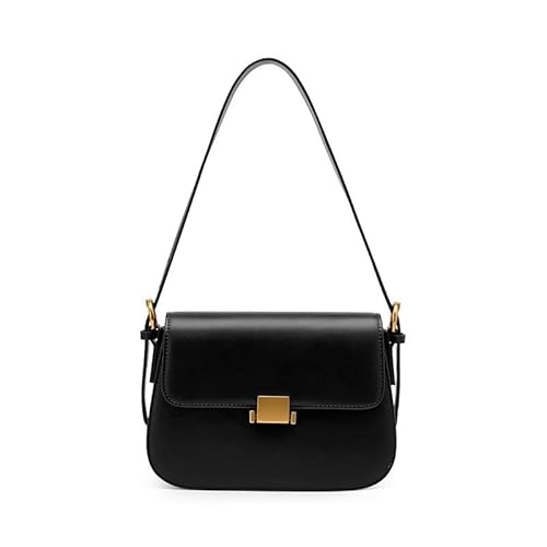 eLymwoo Damen Echtleder Unterarmtasche Handtaschen Mode Tofu Tasche Crossbody Umhängetasche, Schwarz von eLymwoo