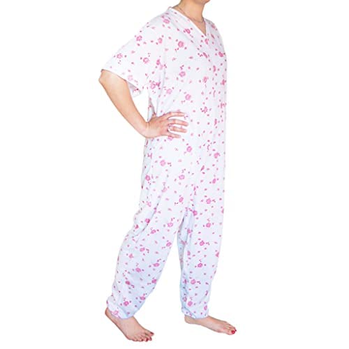 eMMe SQUARE Sommer-Schlafanzug aus 100 % Baumwolle, mit kurzen Ärmeln und Reißverschluss hinten, für Damen oder Herren in 5 Größen, Damen, L von eMMe SQUARE