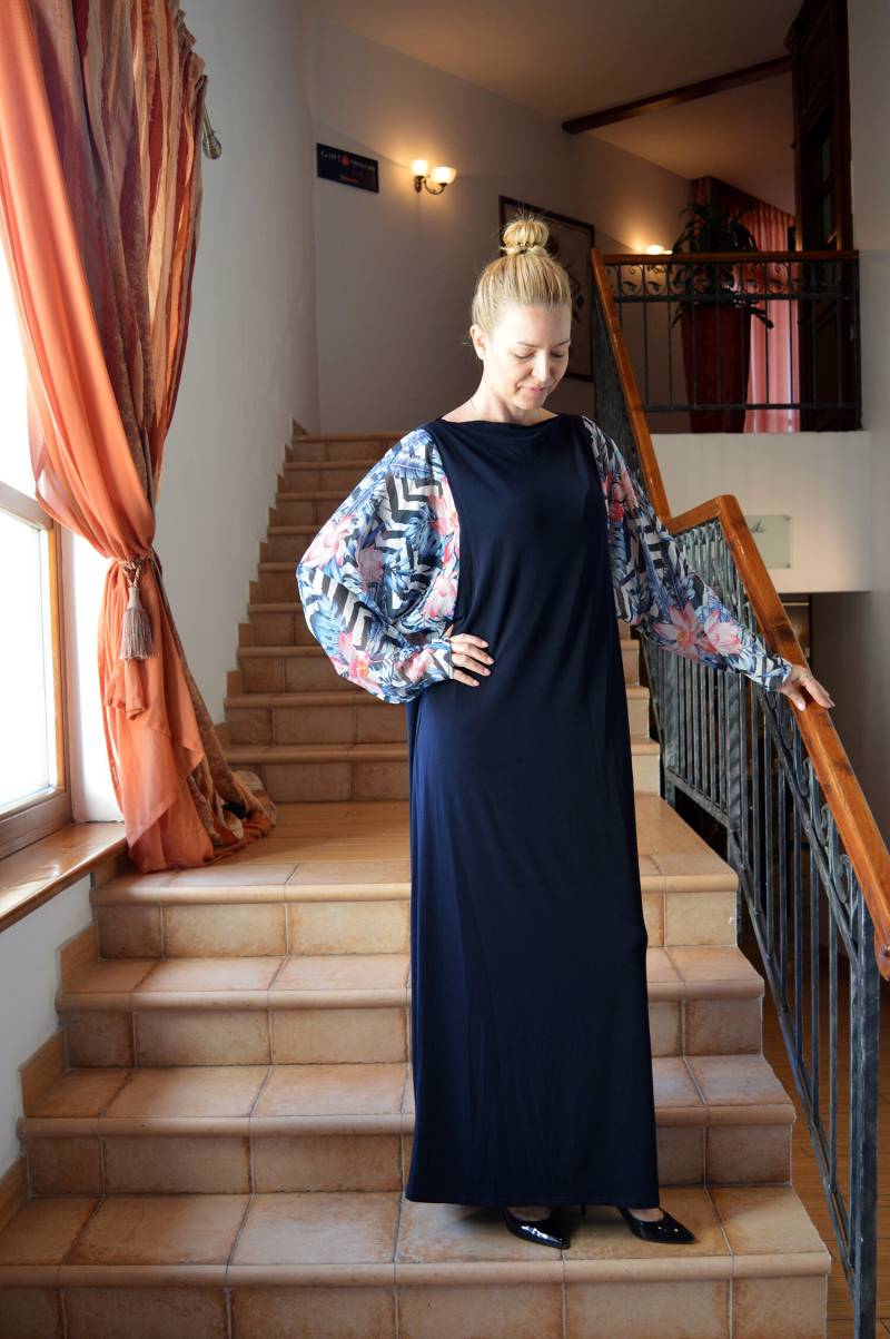 Blauer Kaftan, Maxi Kleid, Elegante Abaya, Plus Size Langes Abendkleid, Ärmelkleid von eMODNO