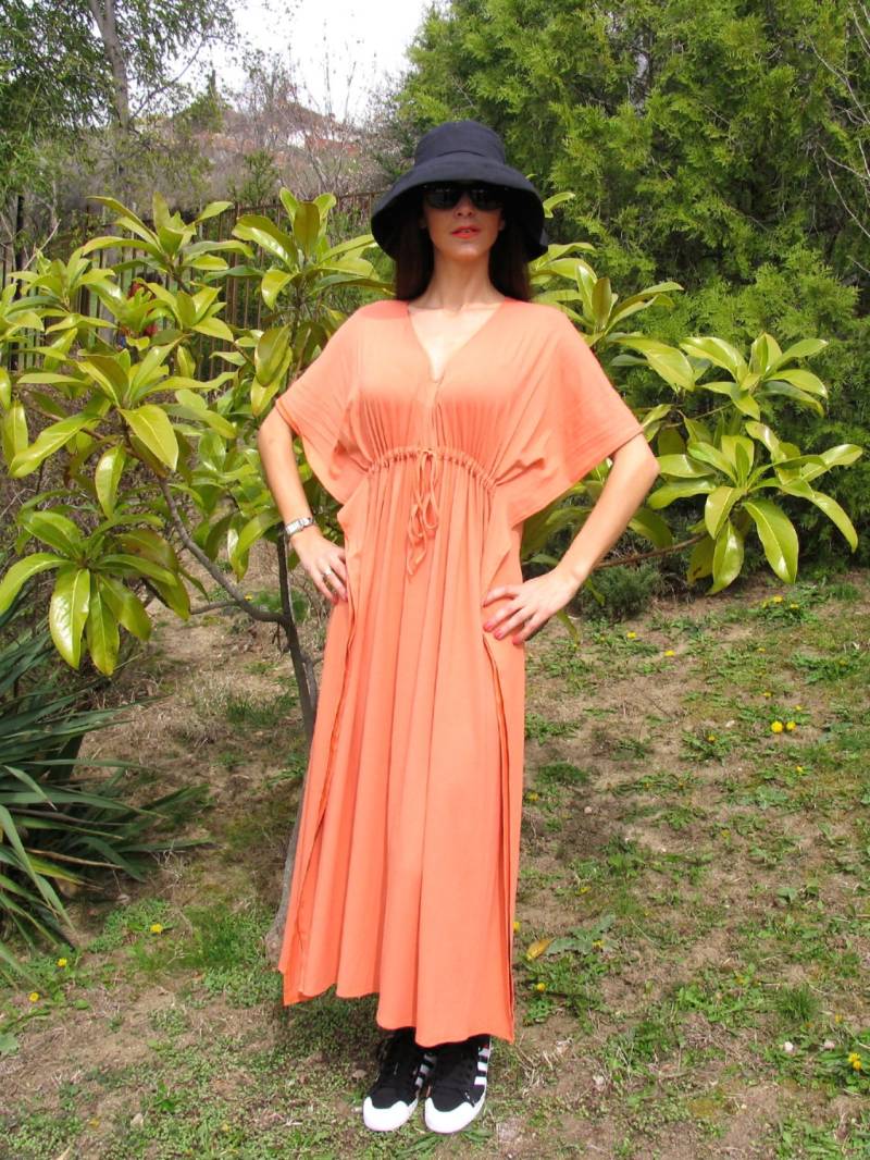 Plus Größe Orange Kaftan/Oversize Kleid Lose Ausgestattet Maxi Täglichen Tricot Strand Cover Up Frauen Fahion Von Emodno von eMODNO