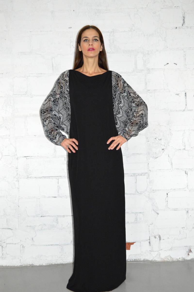 Schwarze Abaya-Übergroße Kleid Kaftan Kleid-Lose Kaftan-Mutterschaft Dress-Plus-Size - Elegante Abaya Ausgestattet von eMODNO