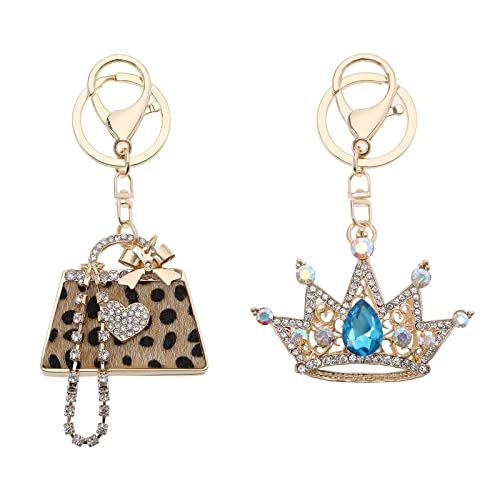 eMagTech 2 Stück Glänzender Strass-Schlüsselanhänger Leopardenmuster Handtaschenform Schlüsselanhänger & Krone Schlüsselanhänger Charm Anhänger Ornament Dekoration für Autorucksack von eMagTech