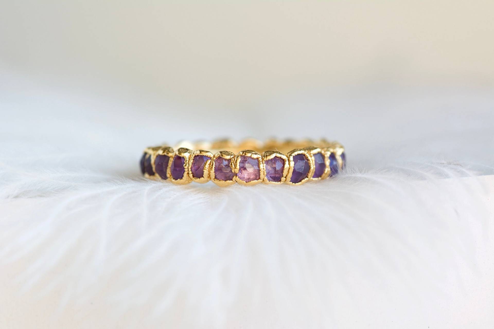 Amethyst Eternity Ring Lila Edelstein Ehering Silber Schmuck Februar Geburtsstein Electroformed von eMerakiGalaxy