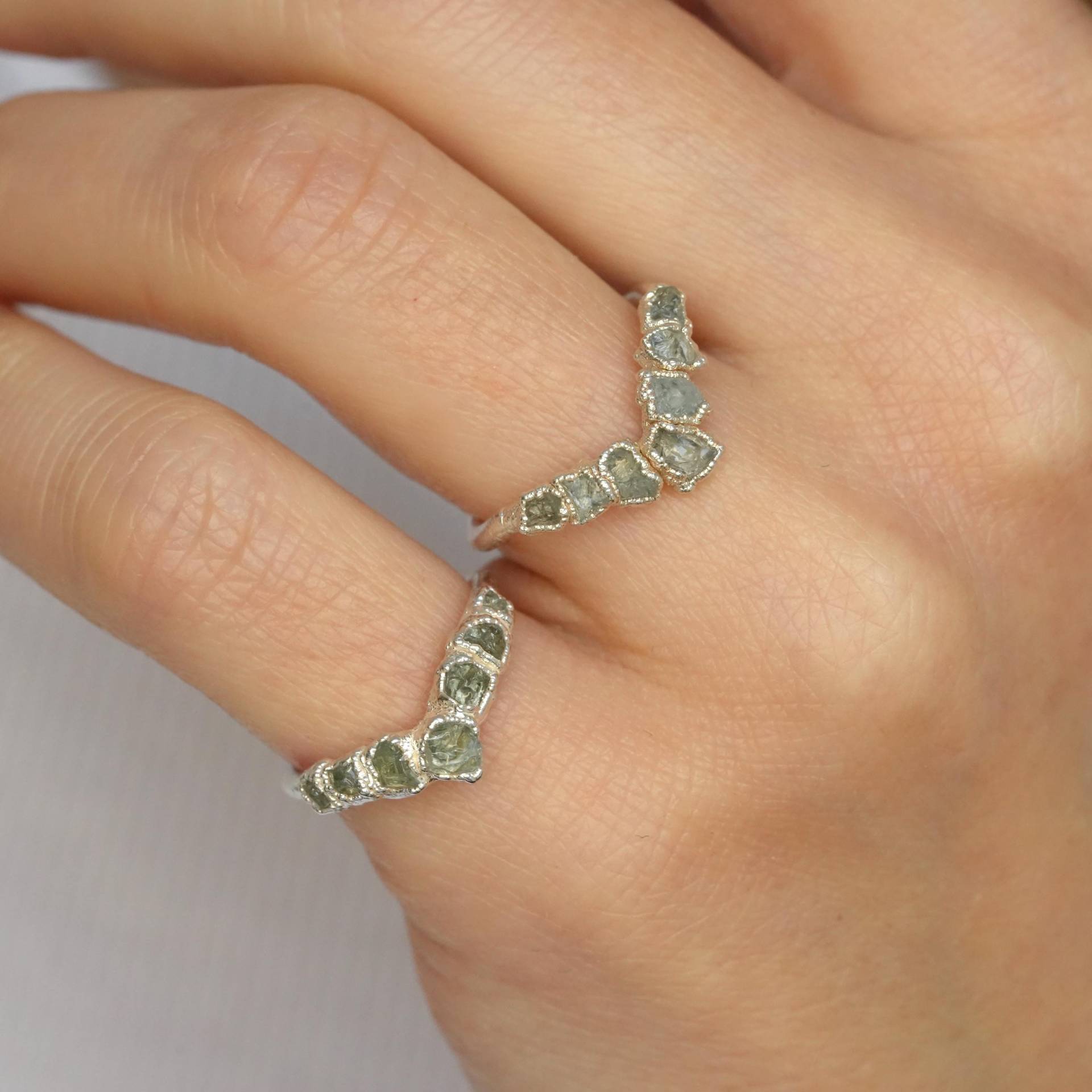 Aquamarin Wellen-Ring Rts 999 Reinsilber Elektrogeformter Roher Blauer Kristall von eMerakiGalaxy