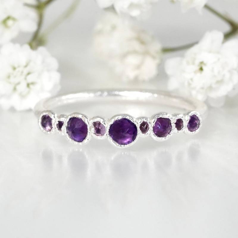 Edelstein Ring. Natürlicher Ehering Silberring Electroformed 999 Silber Amethyst Schmuck Februar Birthstone Ring von eMerakiGalaxy