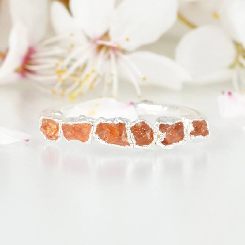 Orange Granat Ring. Feine Silber Rohe Hochzeit Band Spessartin Ring Raue Schmuck Januar Birthstone von eMerakiGalaxy