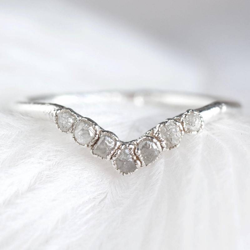 Roher Diamant Wellenring . Rohdiamant Chevron Band Welle Ehering Weißer Ring Electroformed Silber Schmuck von eMerakiGalaxy