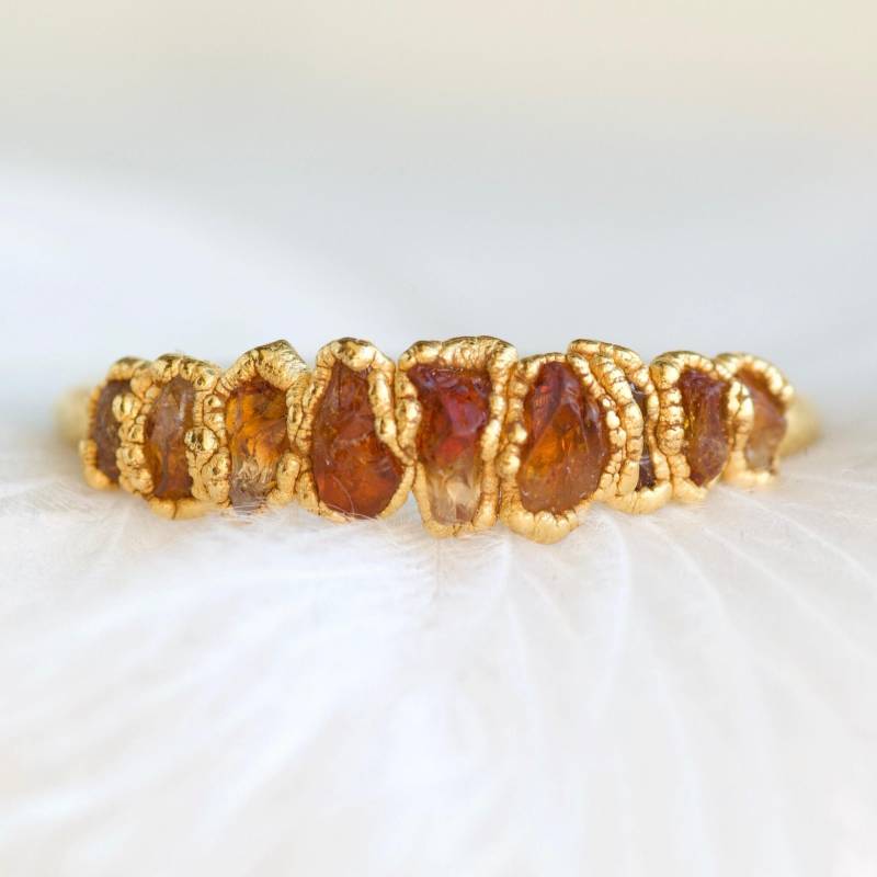 Roh Citrine Crystal Band Ring. Elektrogeformter 999Er Feinsilber Roher Citrin Kristall Bandring Alternative Eheringe von eMerakiGalaxy