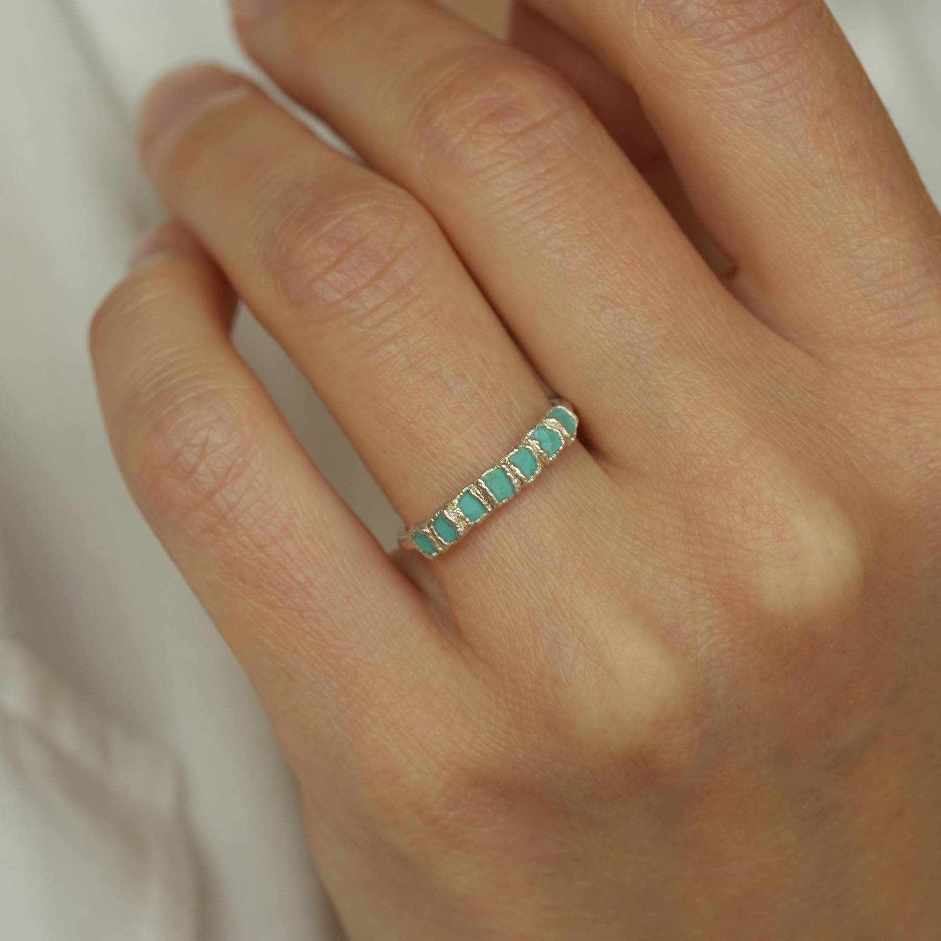 Roher Grün Türkis Ring Reiner Silber 999 Elektrogeformter Roh in 5.5 von eMerakiGalaxy