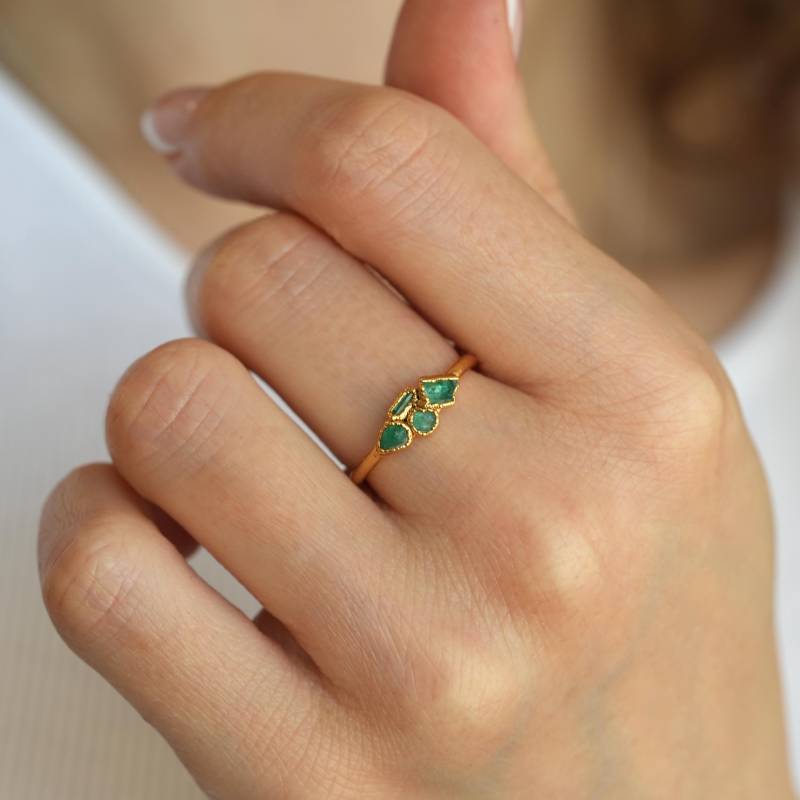 Smaragd Cluster Ring 999 Feinsilber Natürlicher Alternative Rustikale Verlobungsring Schmuck Echter Smaragdring von eMerakiGalaxy